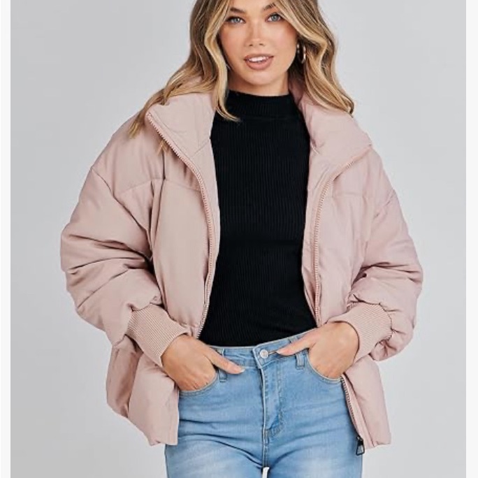 Merokeety Women's Winter Long Sleeve Zip Puffer Jacket